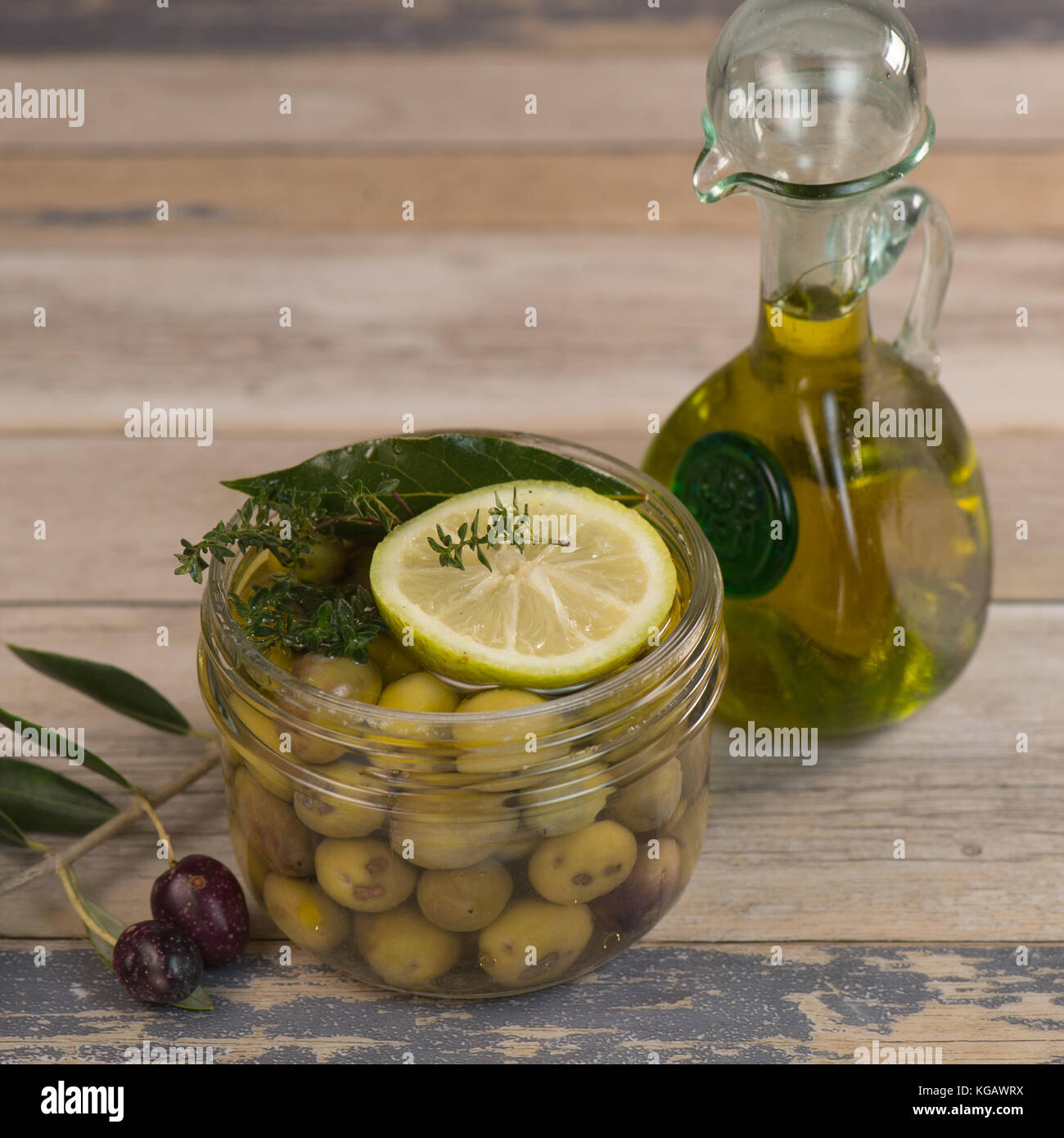 Green olives preserved in jar, preserve Stock Photo Alamy