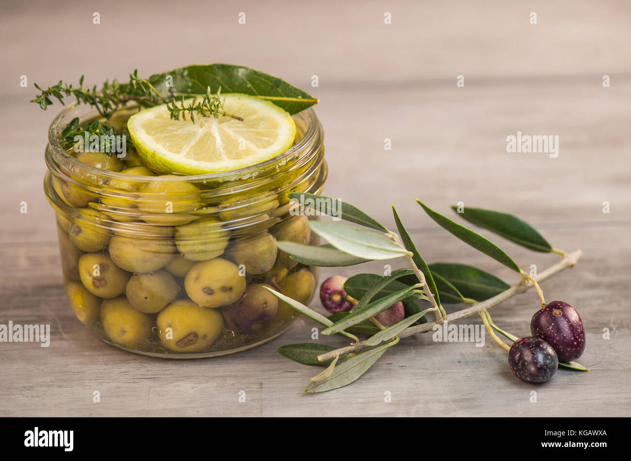Green olives preserved in jar, preserve Stock Photo Alamy