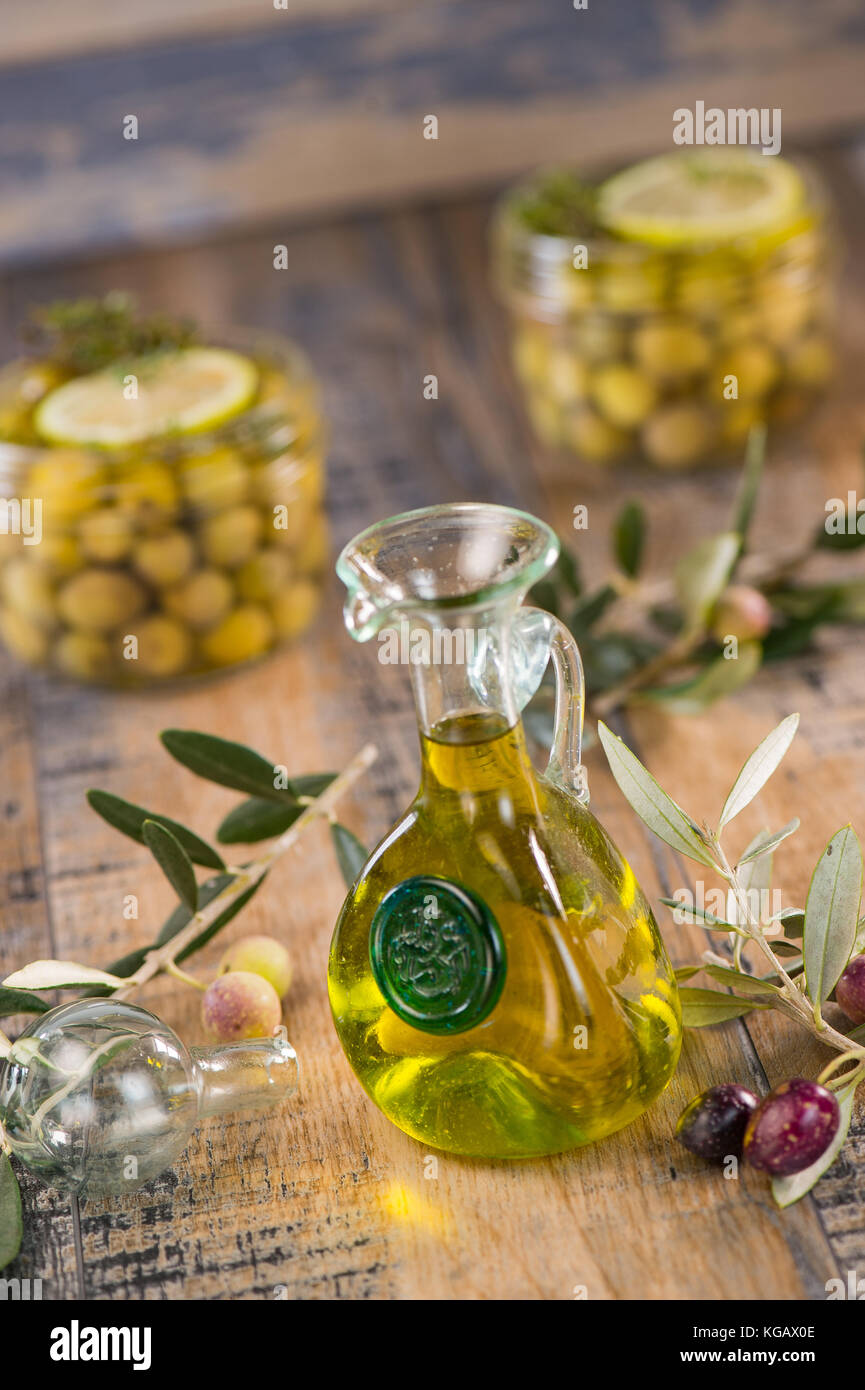 Green olives preserved in jar, preserve Stock Photo Alamy