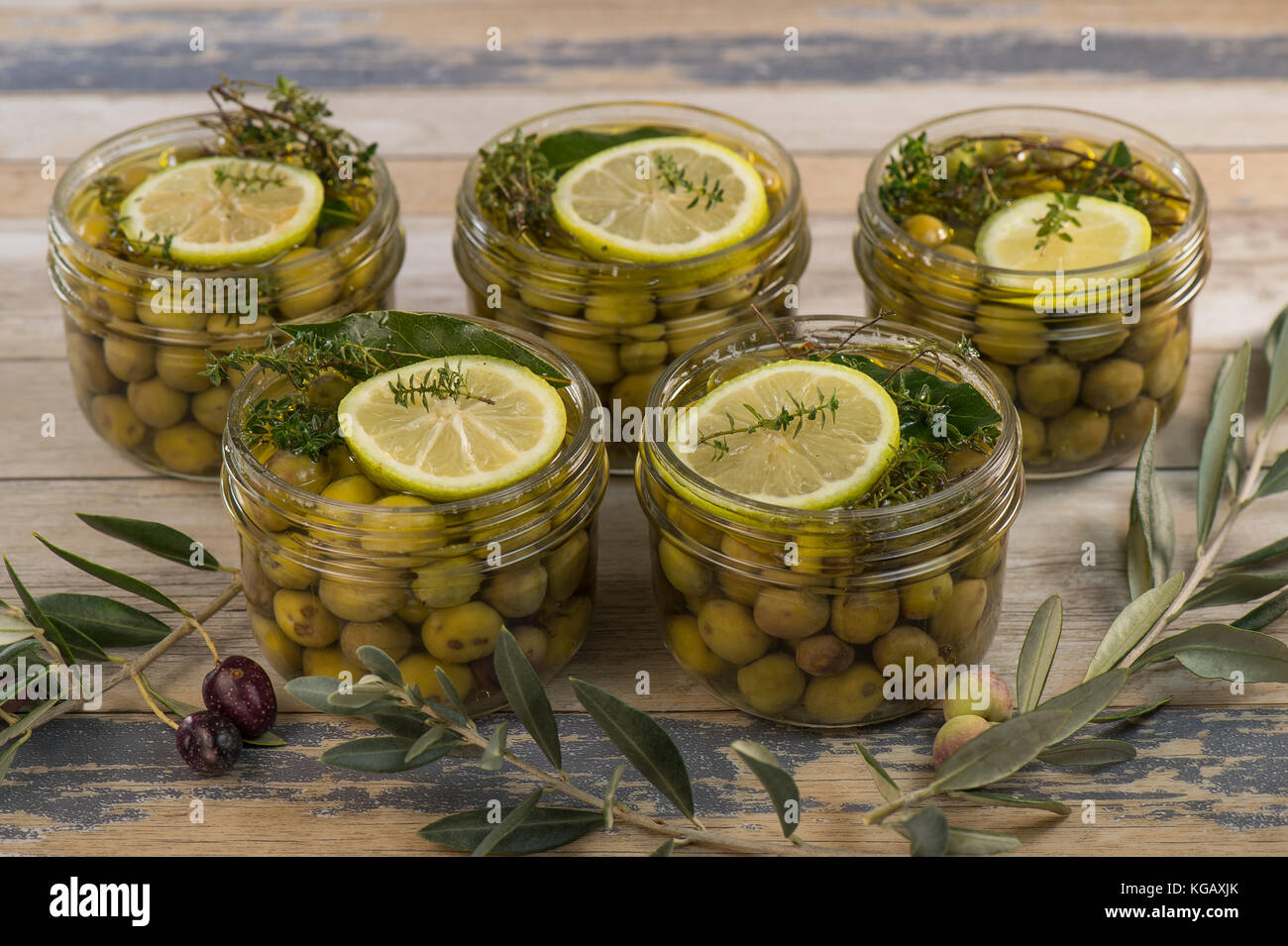 Green olives preserved in jar, preserve Stock Photo Alamy