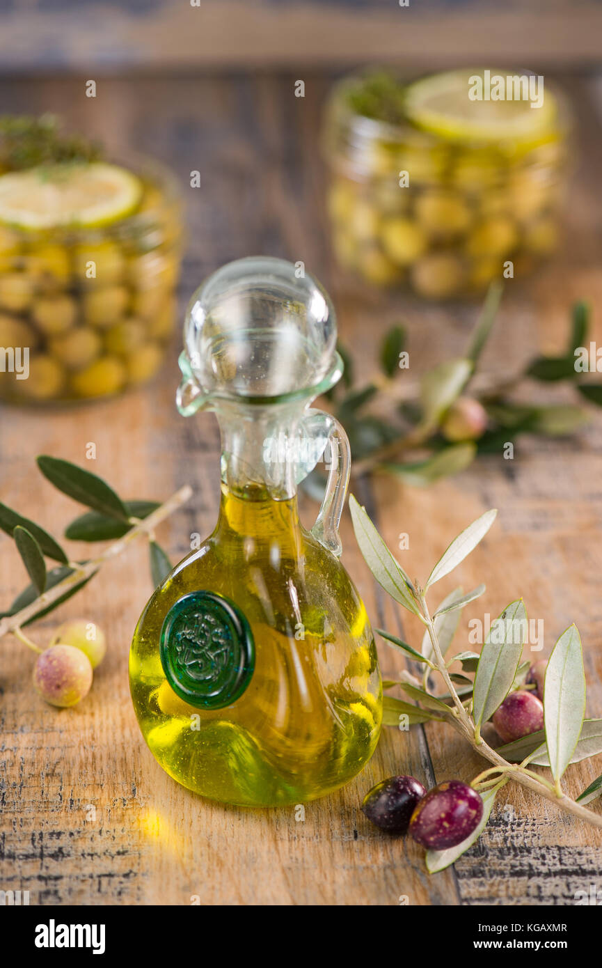 Green olives preserved in jar, preserve Stock Photo Alamy