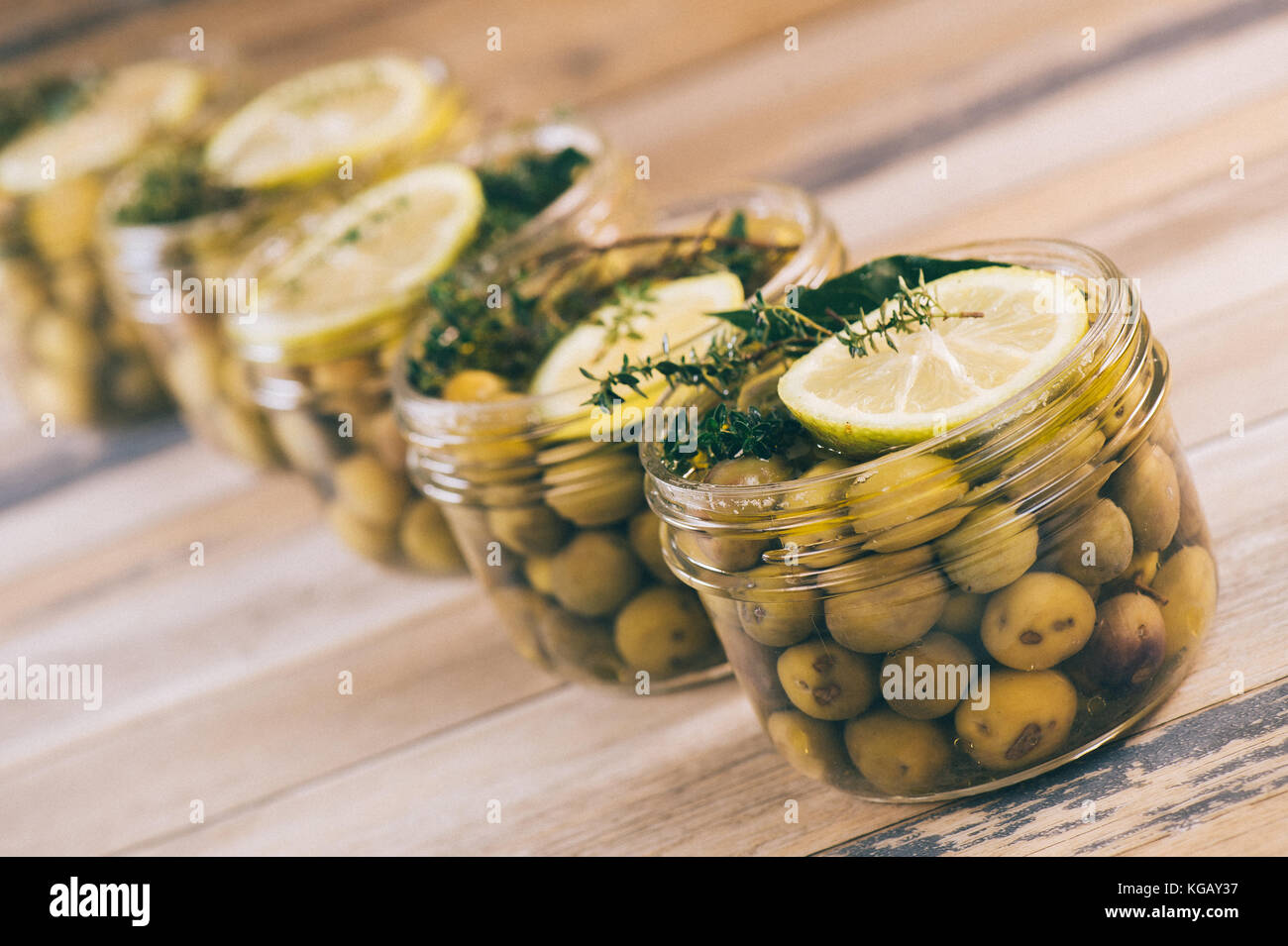 Green olives preserved in jar, preserve Stock Photo Alamy