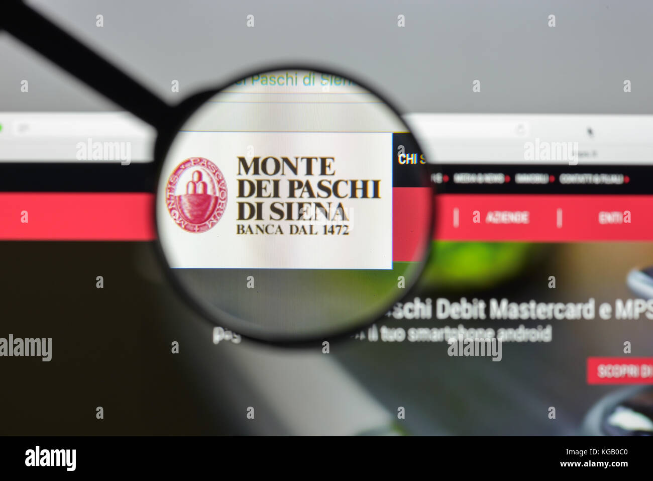 Milan, Italy - August 10, 2017: Monte dei Paschi di Siena bank website ...