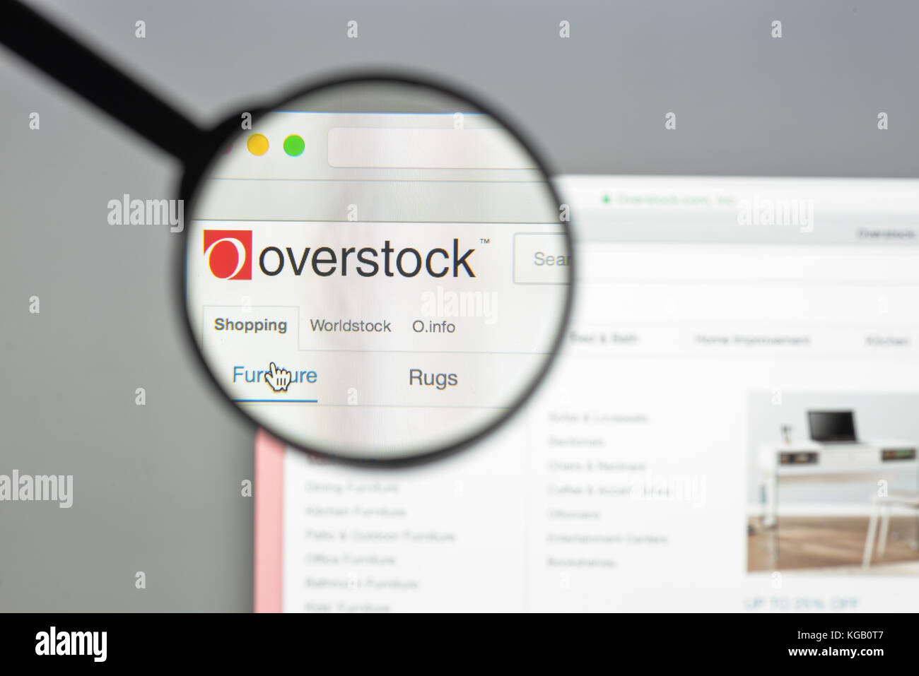 Milan, Italy - August 10, 2017: Overstock website homepage. It is an American internet retailer. Overstock logo visible. Stock Photo
