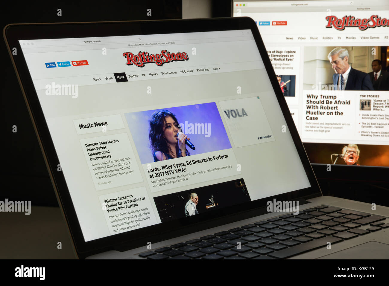 Milan, Italy - August 10, 2017: Rollingstone website homepage. It is an American biweekly magazine that focuses on popular culture. Roling stone logo  Stock Photo