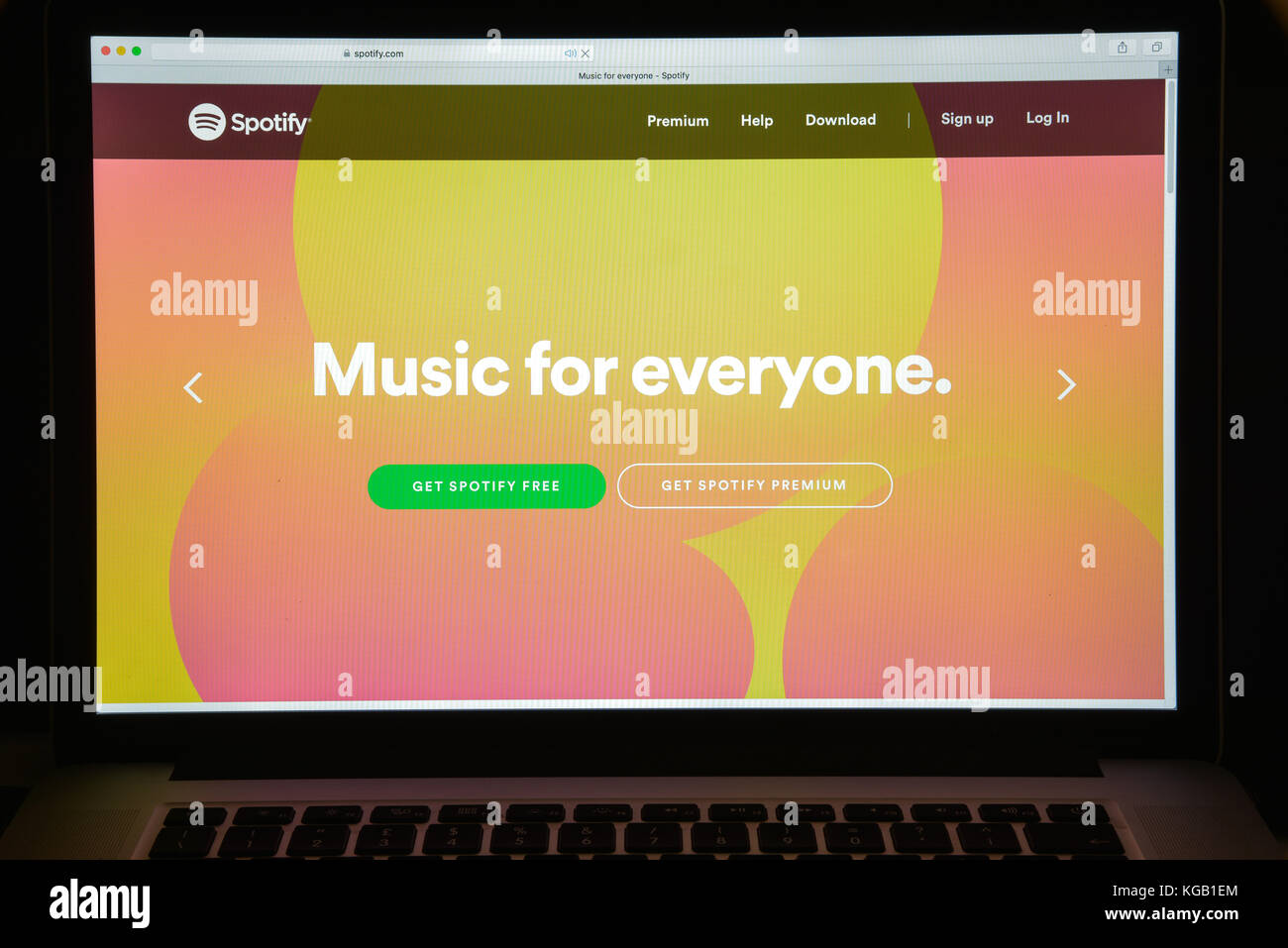 Milan, Italy - August 10, 2017: Spotify website homepage. It is a music, podcast, and video streaming service. Spotify logo visible. Stock Photo