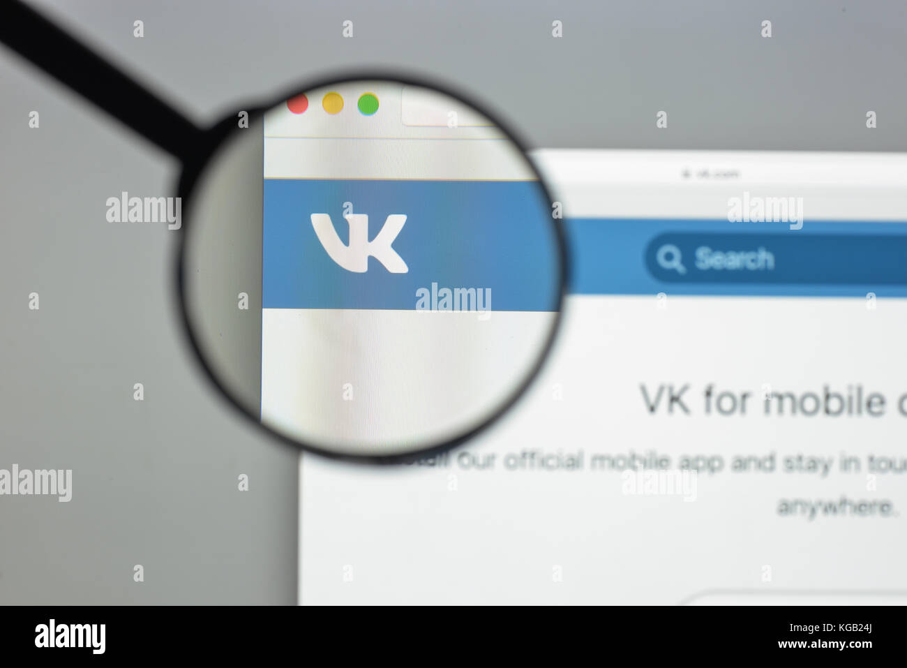 Milan, Italy - August 10, 2017: Vk.com website homepage. It is a Russian online social media and social networking service. Vk logo visible. Stock Photo