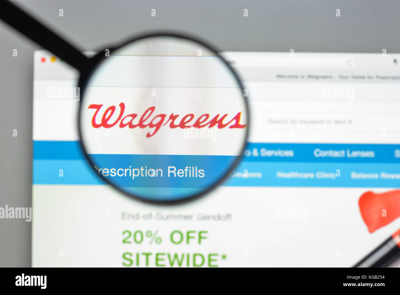 Milan, Italy - August 10, 2017: Walgreens website homepage. It is an American company which operates as the second-largest pharmacy store chain. Walgr Stock Photo