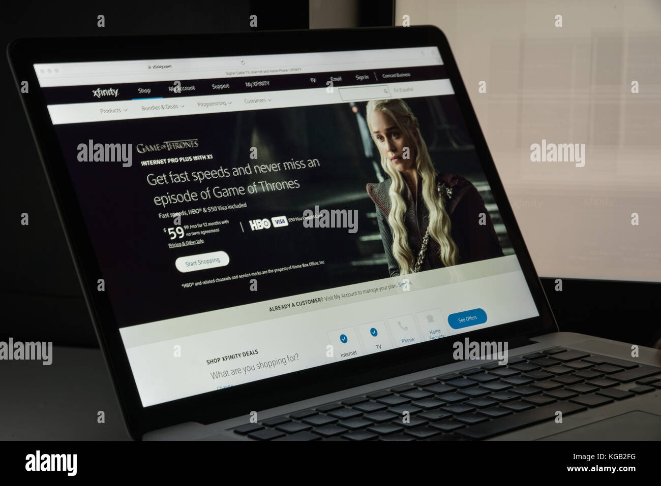 Milan, Italy - August 10, 2017: Xfinity website homepage. It is a brand of Comcast Cable Communications, LLC, a subsidiary of the Comcast Corporation. Stock Photo