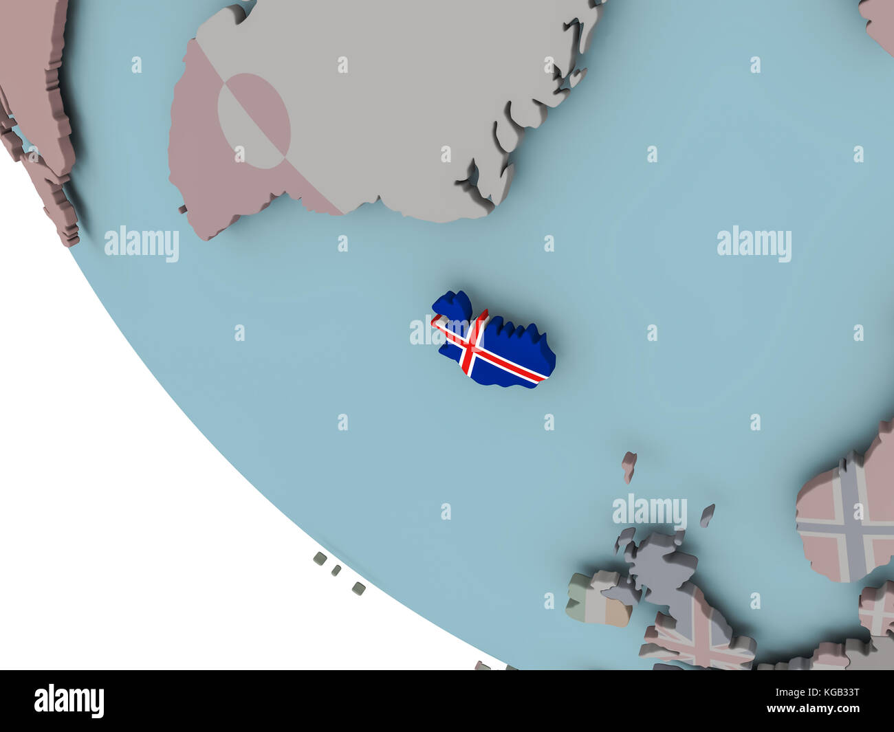 Map of Iceland on political globe with embedded flags. 3D illustration ...
