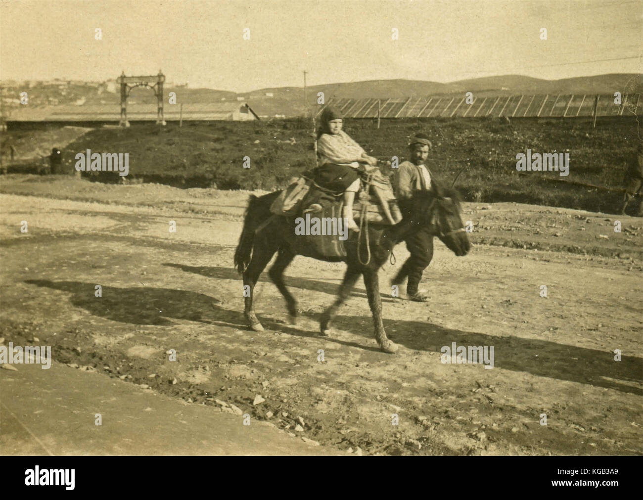 Arab couple with a donkey Stock Photo