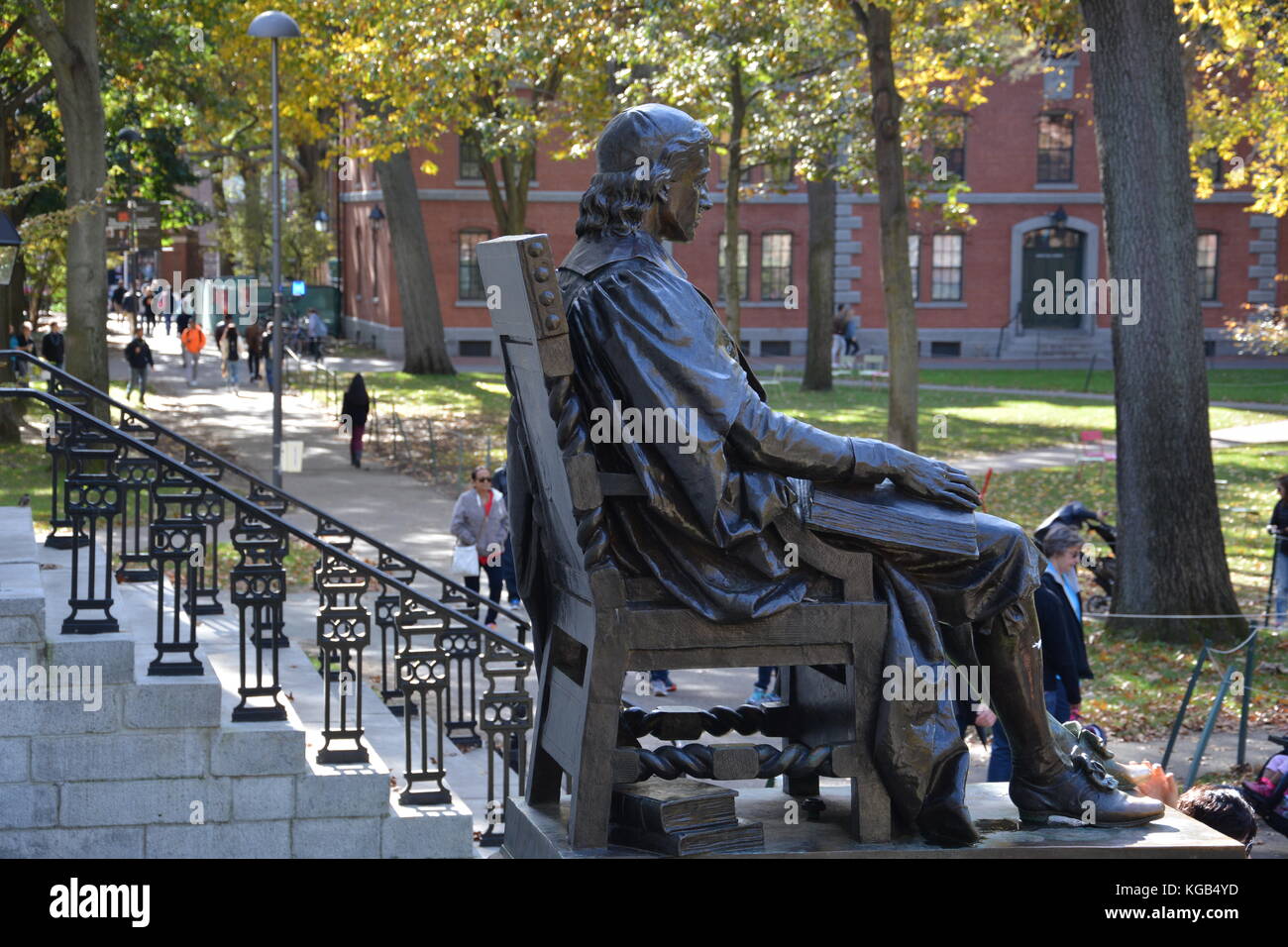The famous John Harvard statue in Harvard Yard at Harvard University in