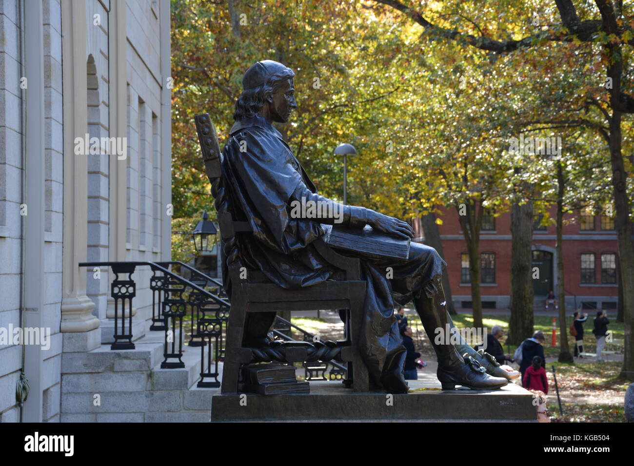 The famous John Harvard statue in Harvard Yard at Harvard University in