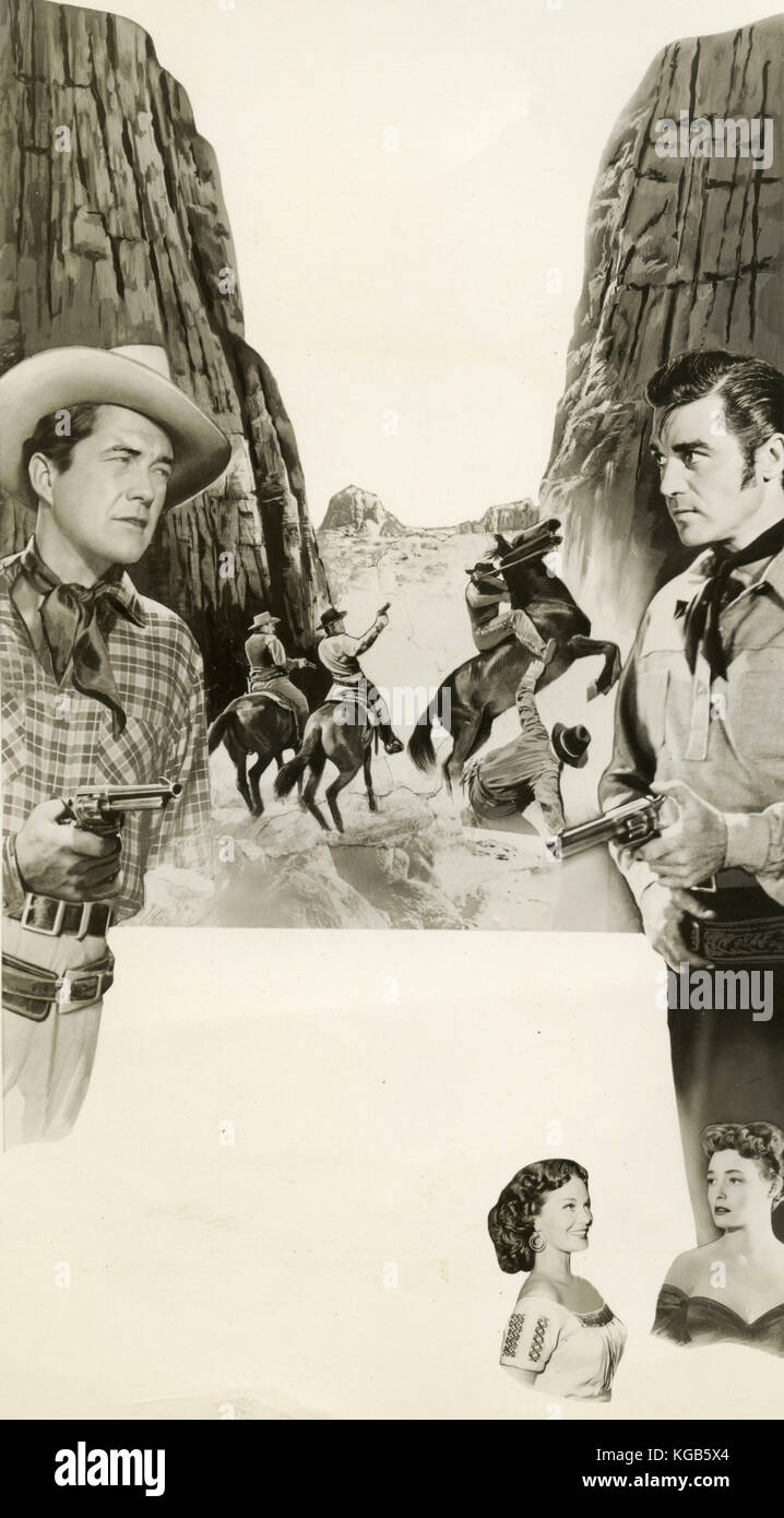 Actors Dennis Morgan and Patricia Neal in the movie poster Raton Pass, 1951 Stock Photo