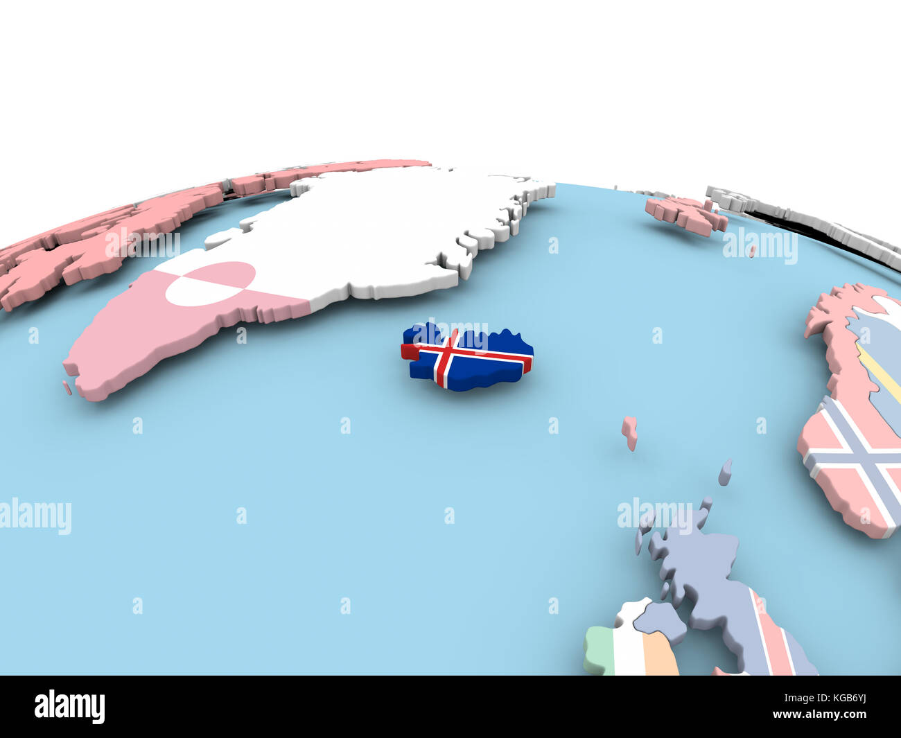 Iceland on political globe with embedded flags. 3D illustration Stock ...