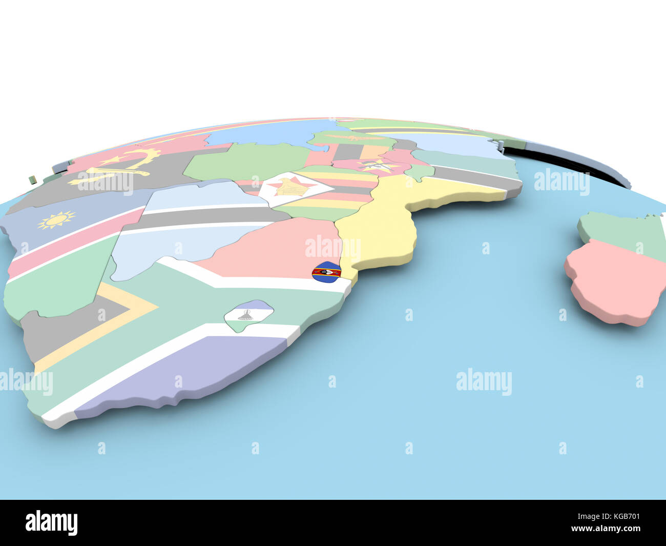 Swaziland on political globe with embedded flags. 3D illustration Stock ...