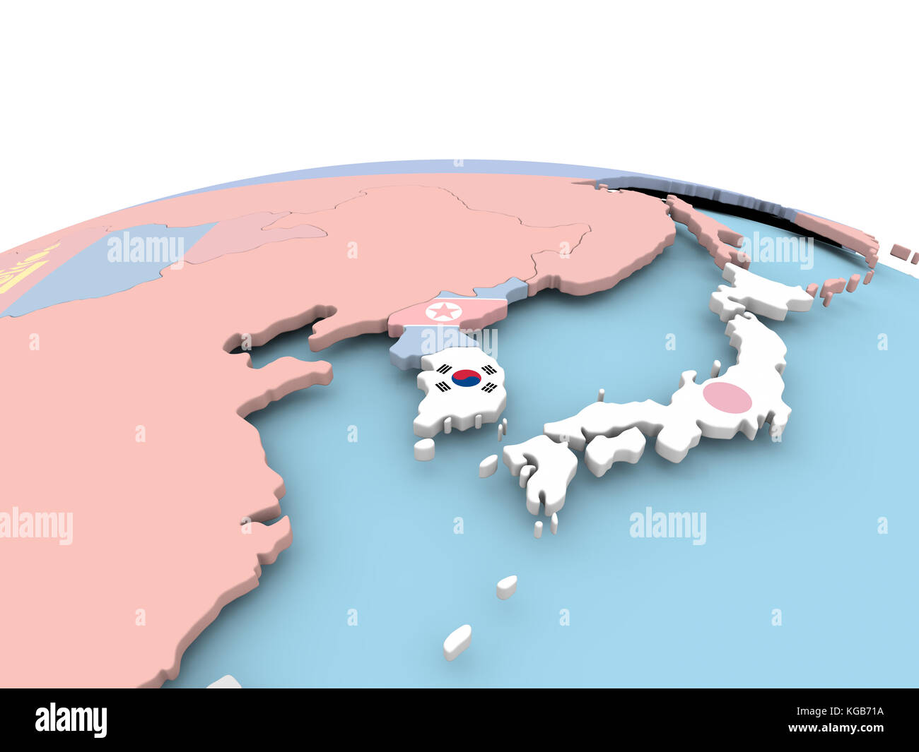 South Korea on political globe with embedded flags. 3D illustration ...