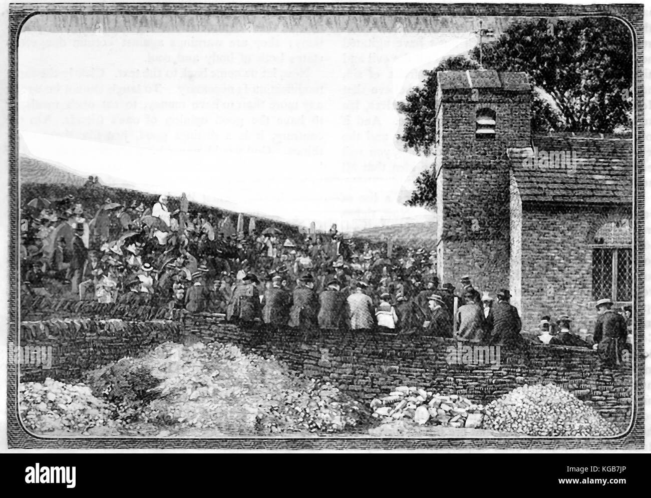 An early magazine photograph showing villagers taking part in the annual rush bearing ceremony at  Forest Chapel, Mansfield UK Stock Photo
