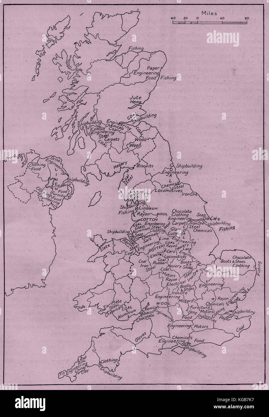 Industrial Map of Britain (excludes agriculture) c1940s Stock Photo