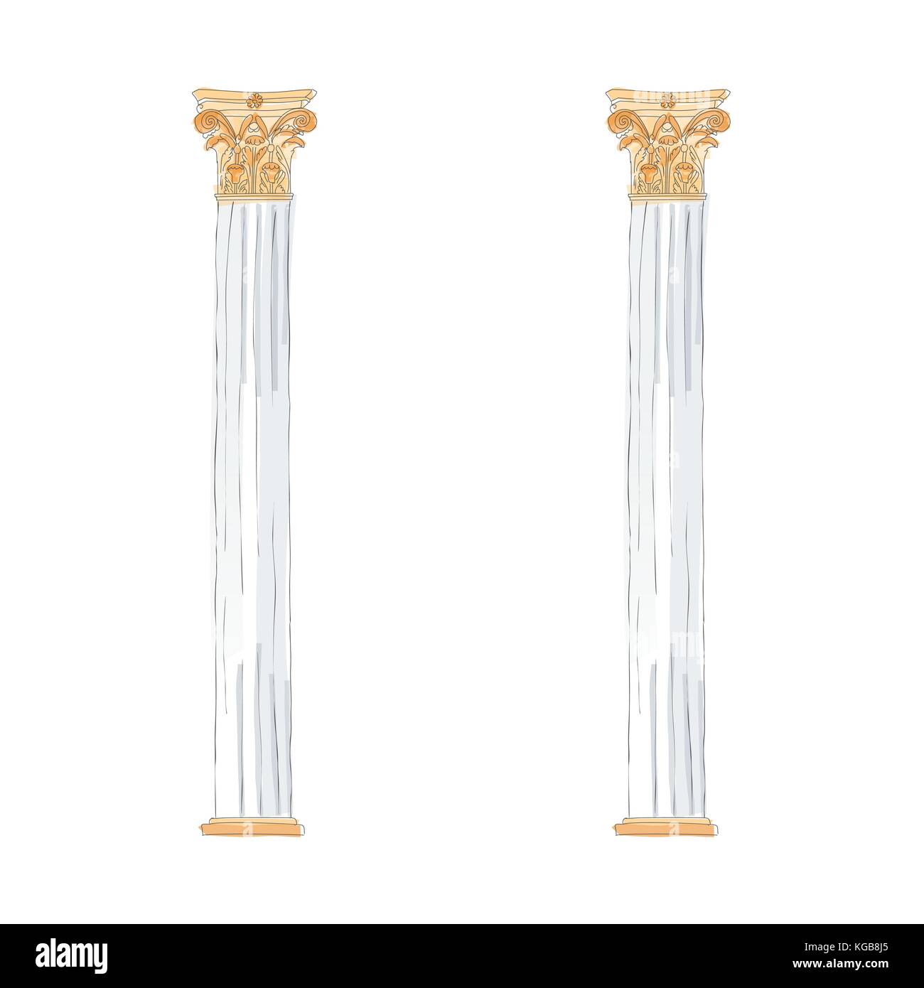 Greek doodle Doric Ionic Corinthian columns. Vector illustration Classical architecture Stock Vector