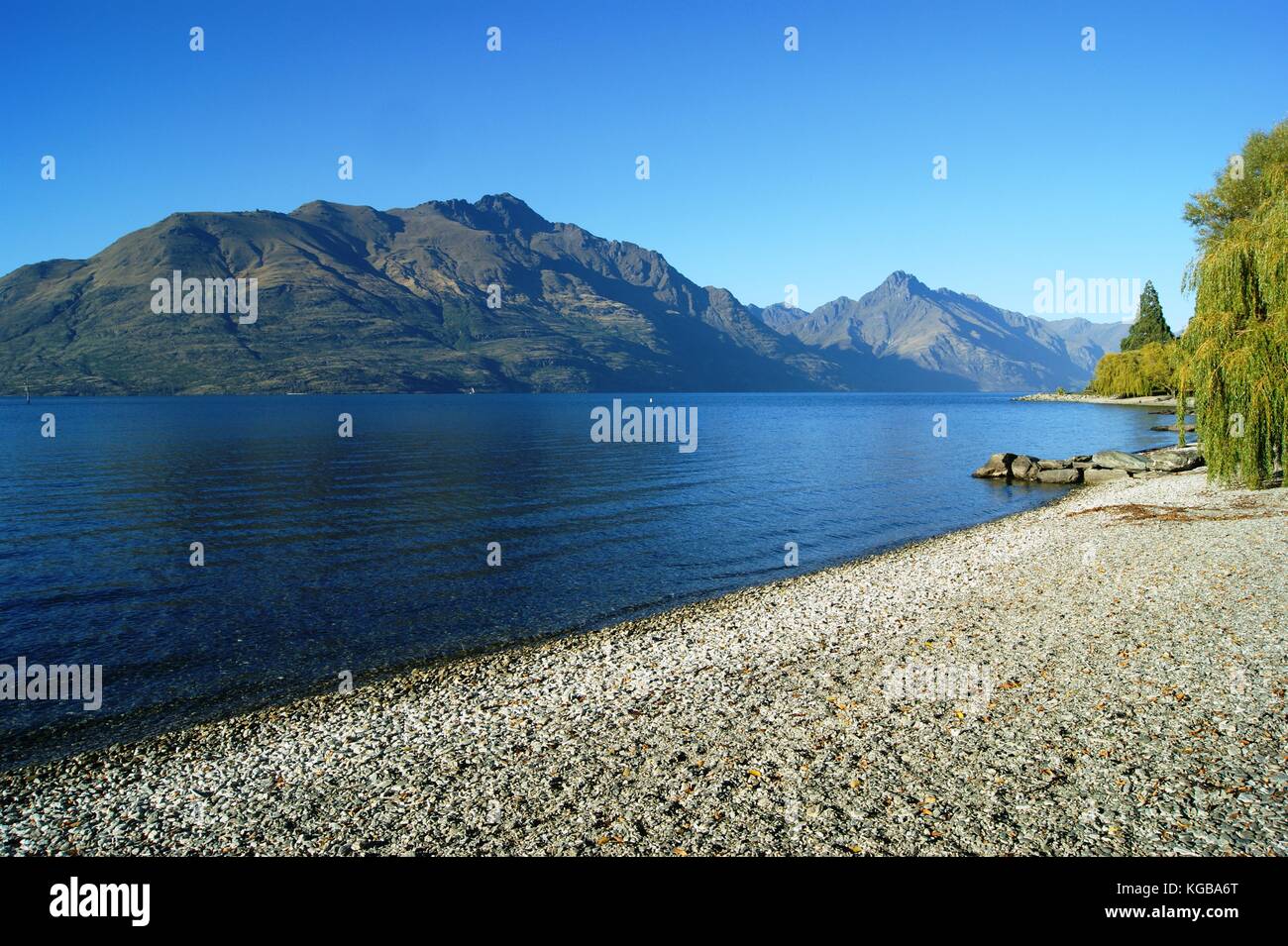 Lake Wakatipu at Queenstown, New Zealand Stock Photo