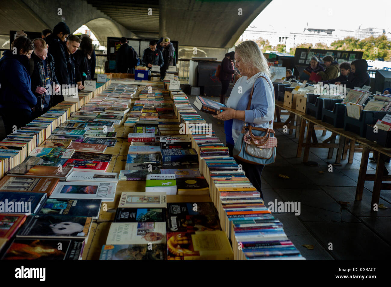 London, England,UK. Secondhand books stalls on the Southbank benearth