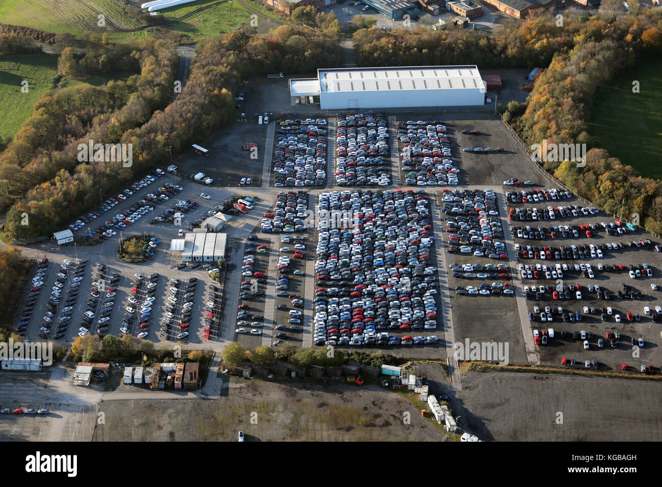 aerial view of the Sentinel Car Park for Leeds Bradford Airport, UK Stock Photo
