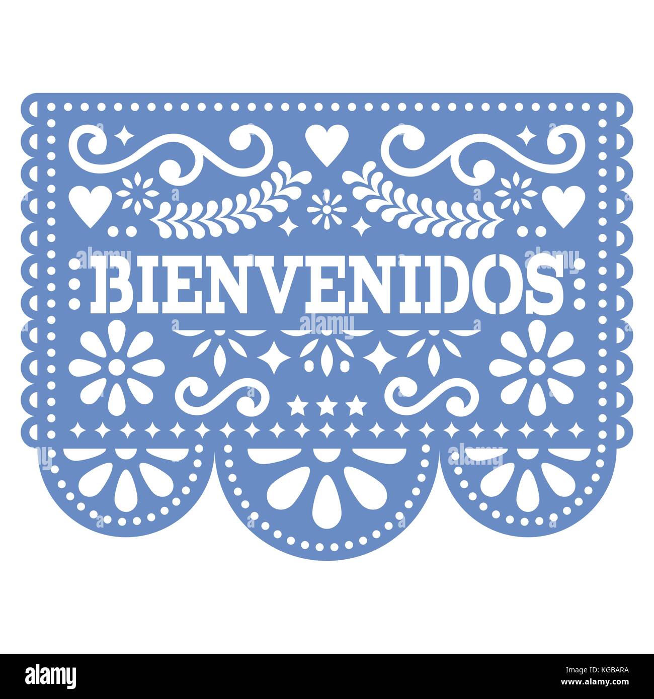 Papel Picado Bienvenidos vector design - Mexican Welcome paper decoration with pattern and text Stock Vector