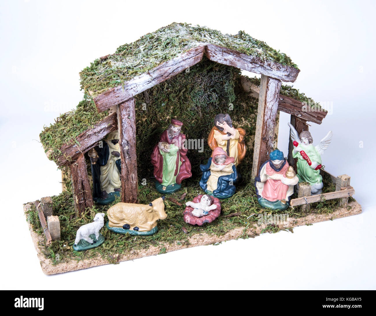 Jesus Christ Birth Scene Christmas Manger scene with figurines including Jesus Mary Joseph