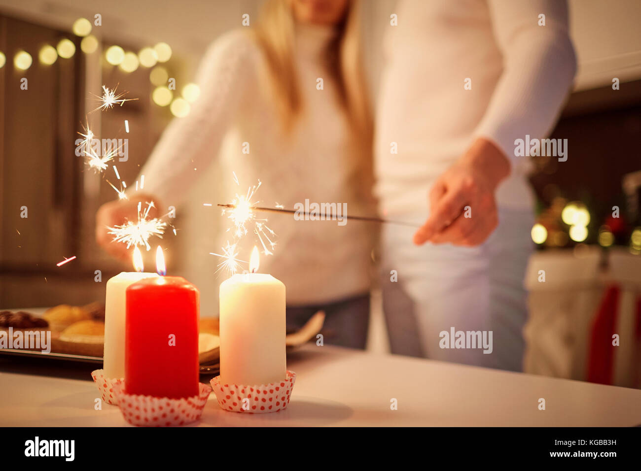 Sparks from the Bengal lights for Christmas.  Stock Photo