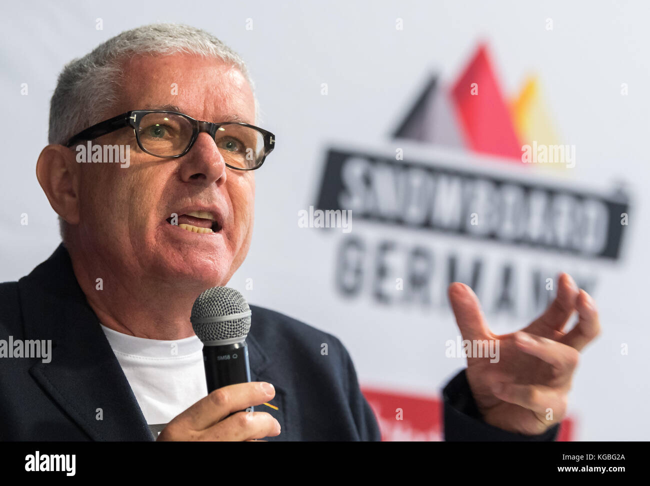 The president of the association Snowboard Germany, Michael Hoelz, can be seen during a press conference for the start of the season in Munich, Germany, 6 November 2017. Photo: Peter Kneffel/dpa Stock Photo