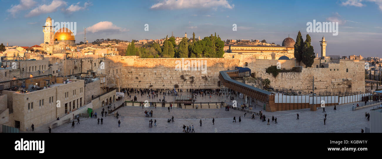 Panorama of Western Wall in Jerusalem Old City, Israel. Stock Photo