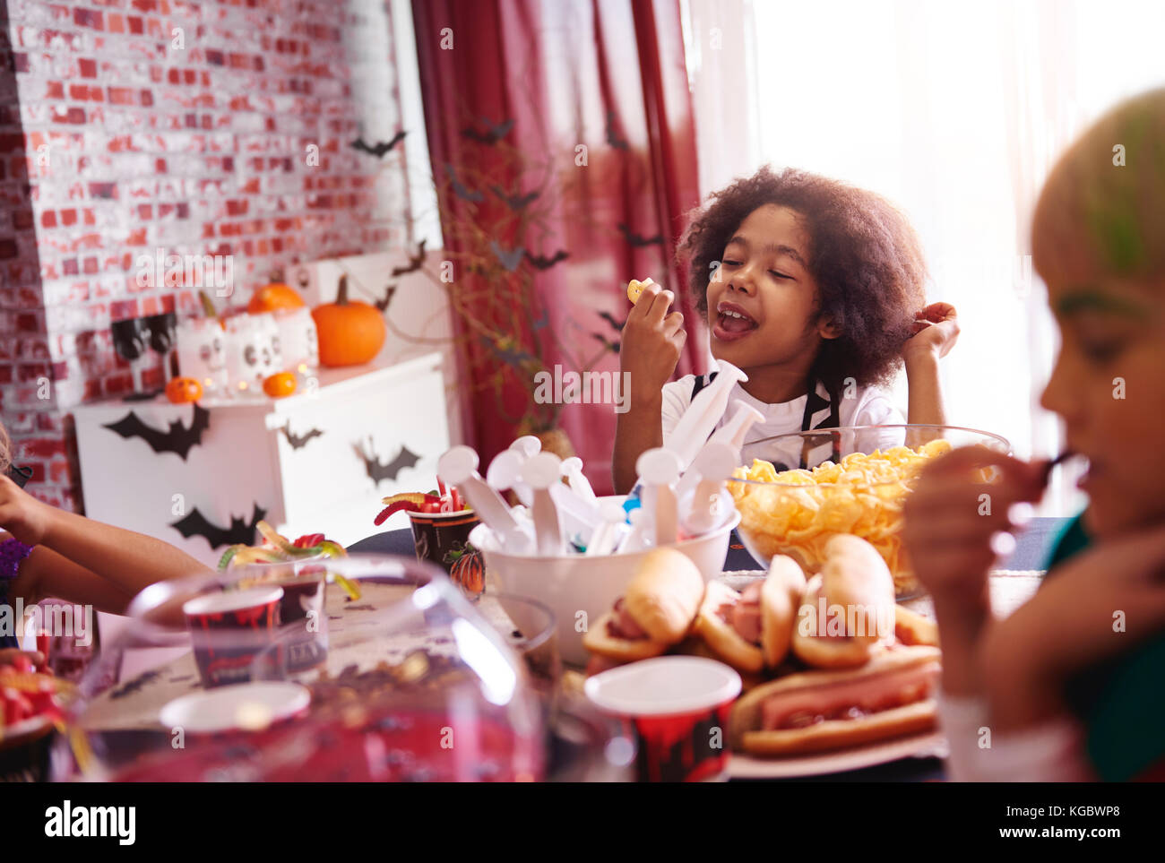 Each of child love candy and unhealthy snacks Stock Photo