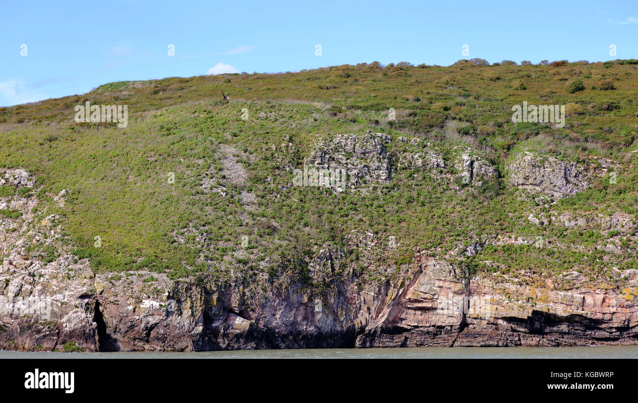Geological rock structures on Steep Holm Island, UK. Shows the Bofors