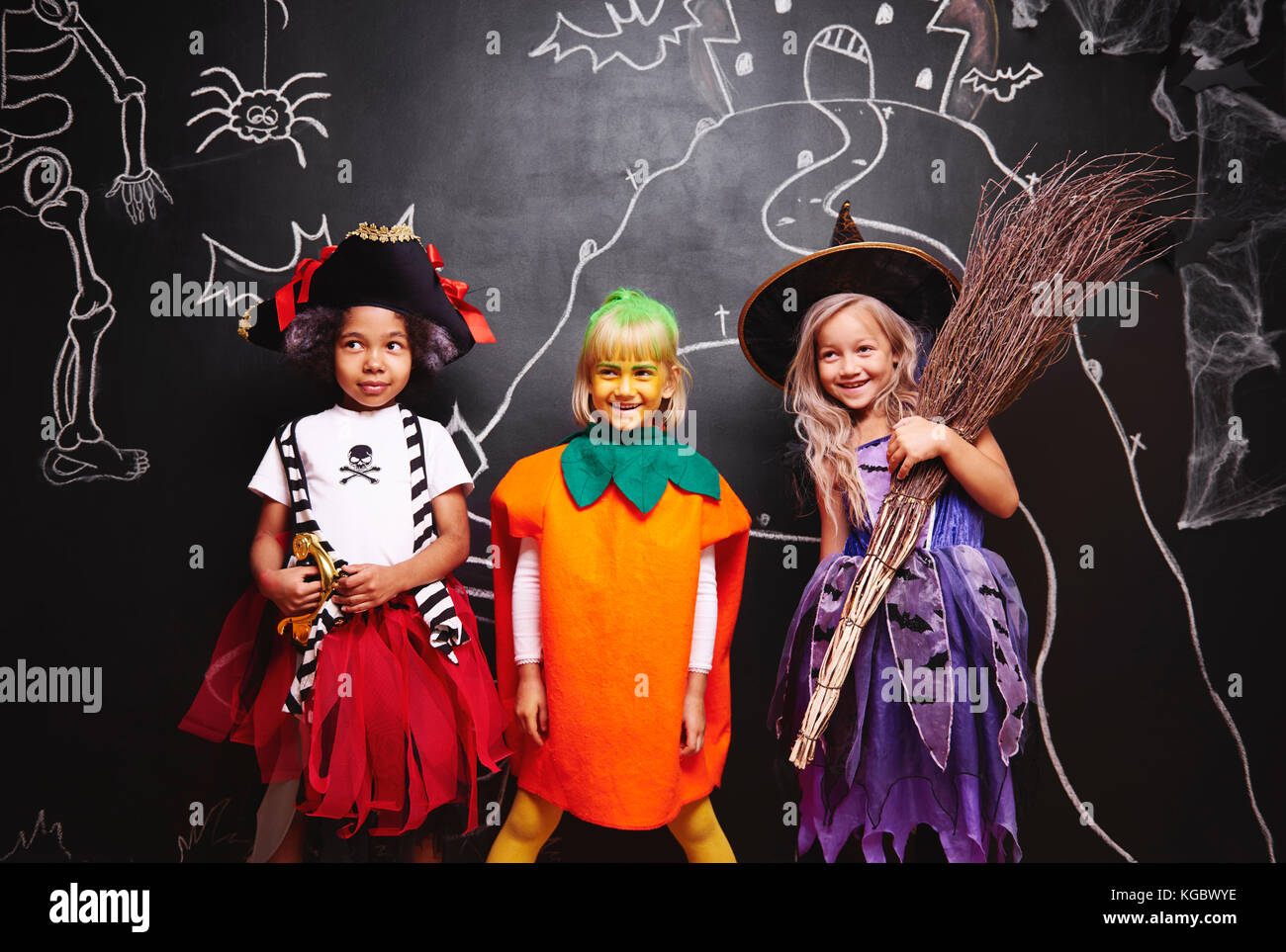 Group of kids at halloween Stock Photo