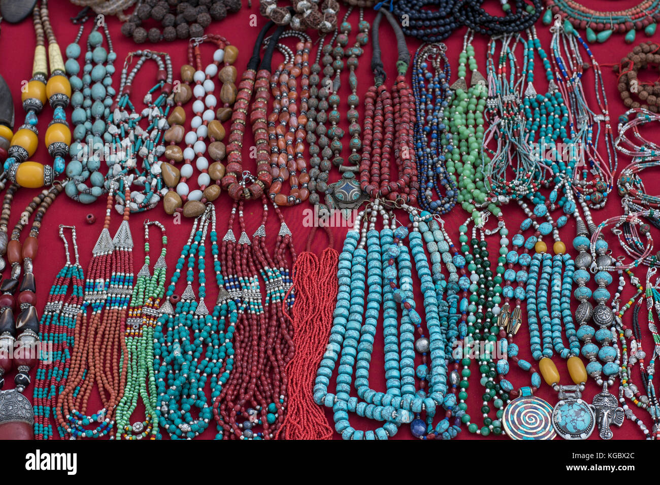 Traditional souvenir necklaces and hand bands Stock Photo