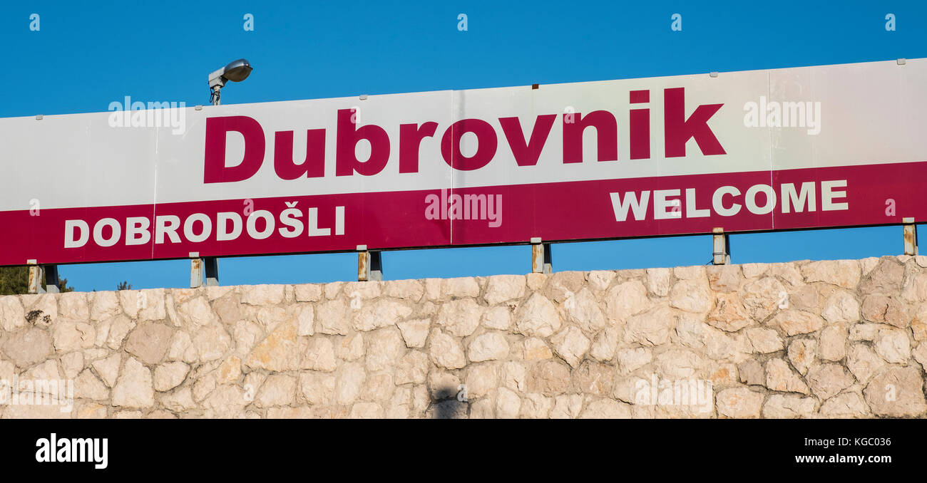 Welcome to Dubrovnik road sign, Dubrovnik, Croatia, Europe Stock Photo