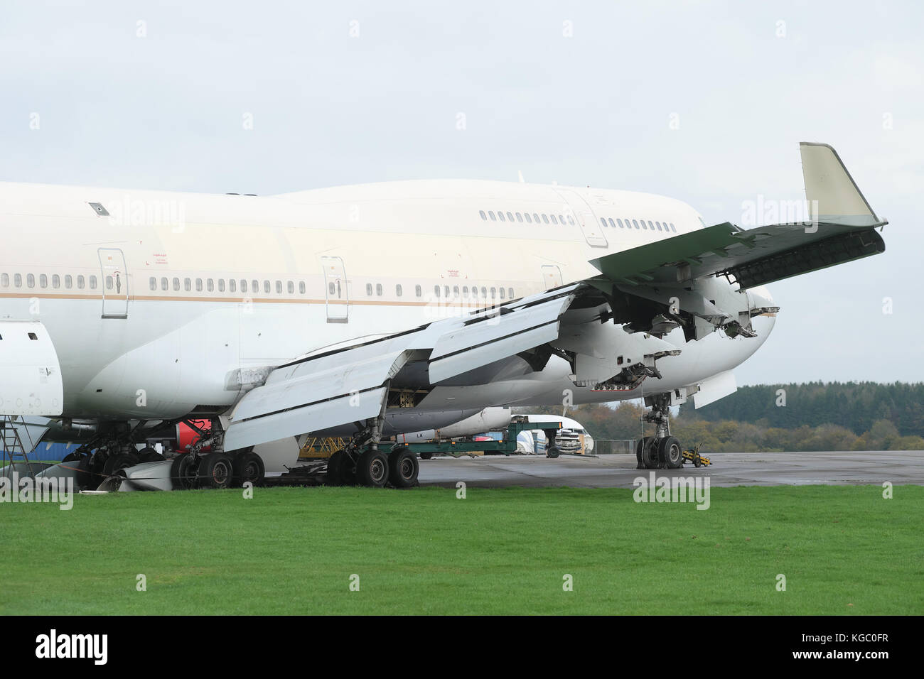 Boeing 747-400 Jumbo Jet in the process of being salvaged and scrapped at Kemble UK by ASI. Stock Photo