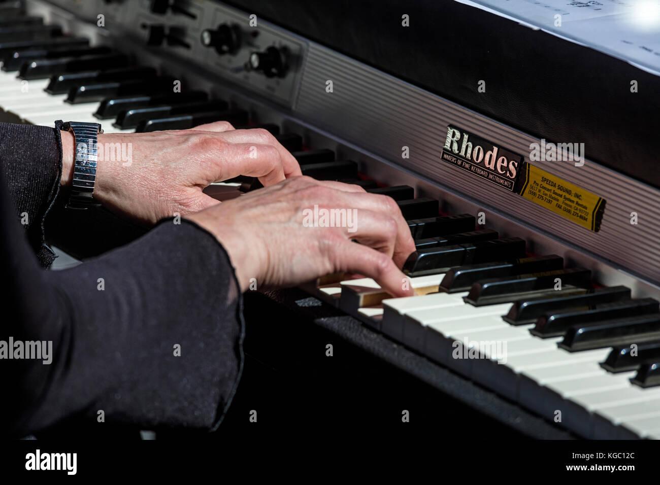 Pianists hands playing for the Rodger Fox Big Band - 60th MONTEREY JAZZ FESTIVAL, CALIFORNIA Stock Photo