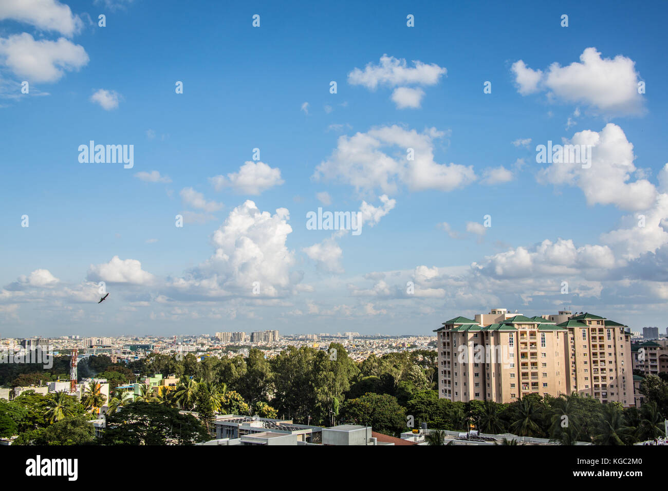Blue skies over Bangalore city. Stock Photo