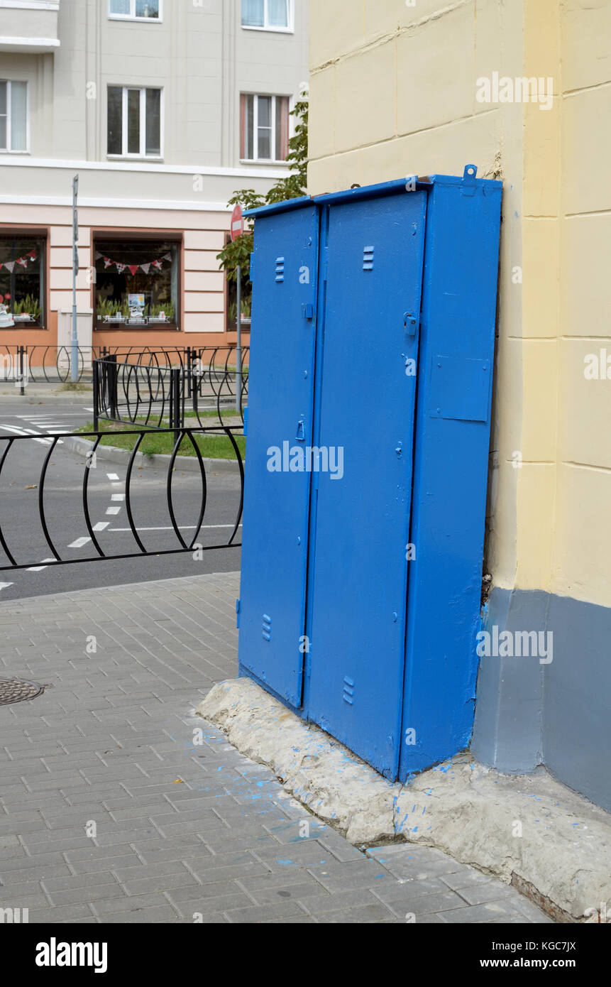 Iron box standing on a street corner Stock Photo Alamy
