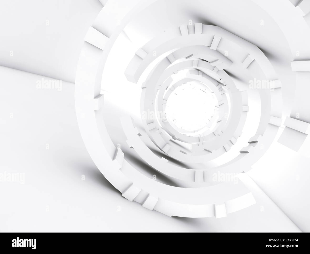 Abstract white interior, with tunnel of rings, futuristic digital background, 3d render Stock Photo