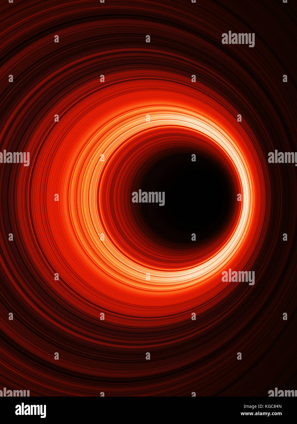 Tunnel with glowing red rings, vertical abstract digital graphic