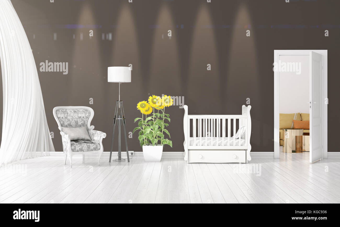Modern interior design of nursery room in vogue with plant and