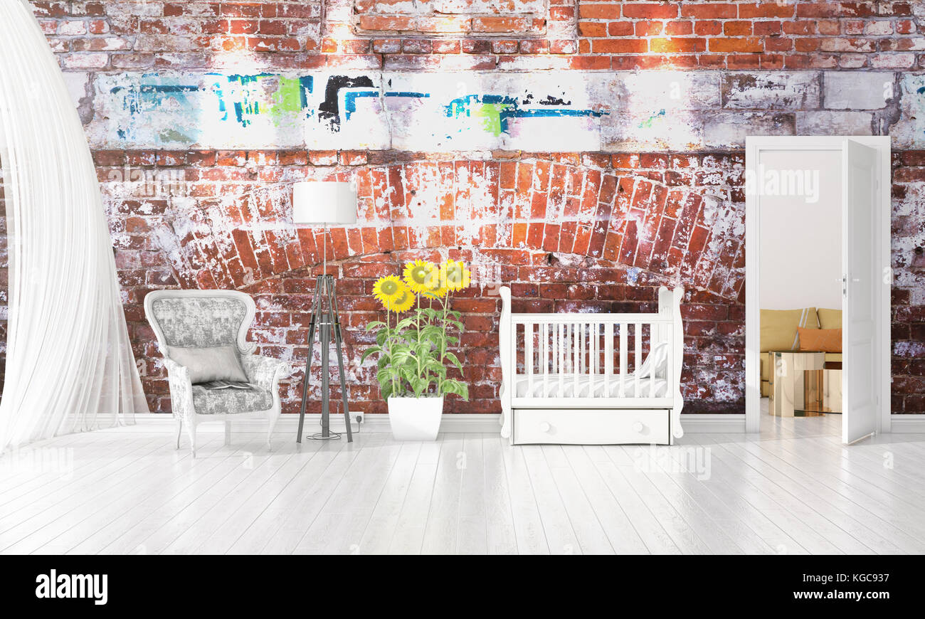 Modern interior design of nursery room in vogue with plant and