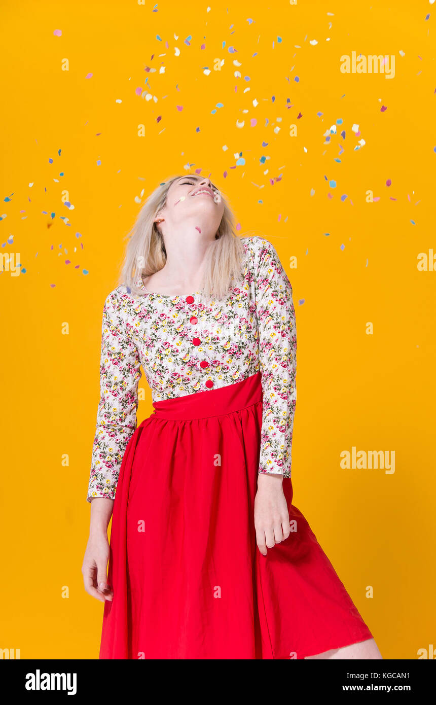 Girl with confetti Stock Photo Alamy