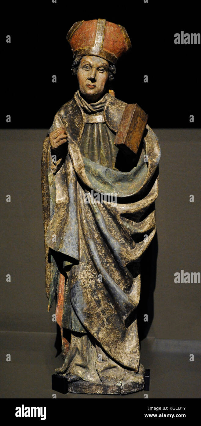 Saint Cyprian (?). Early 16th century. Polychrome wood. Lagiewniki Wielkie, Poland. Silesian Museum. Katowice. Poland. Stock Photo