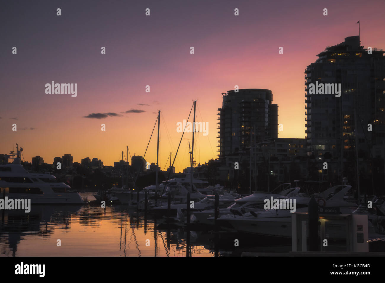 Sunset light and silhouettes in False Creek, Vancouver Stock Photo - Alamy