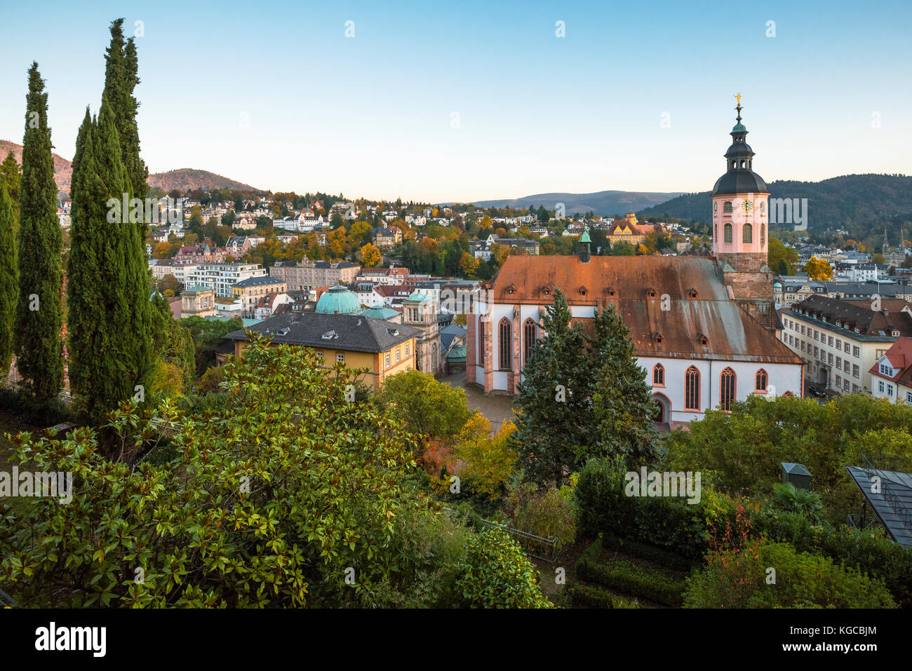 panorama view over the town at the New Castle, spa town Baden-Baden at sunset, Germany Stock Photo