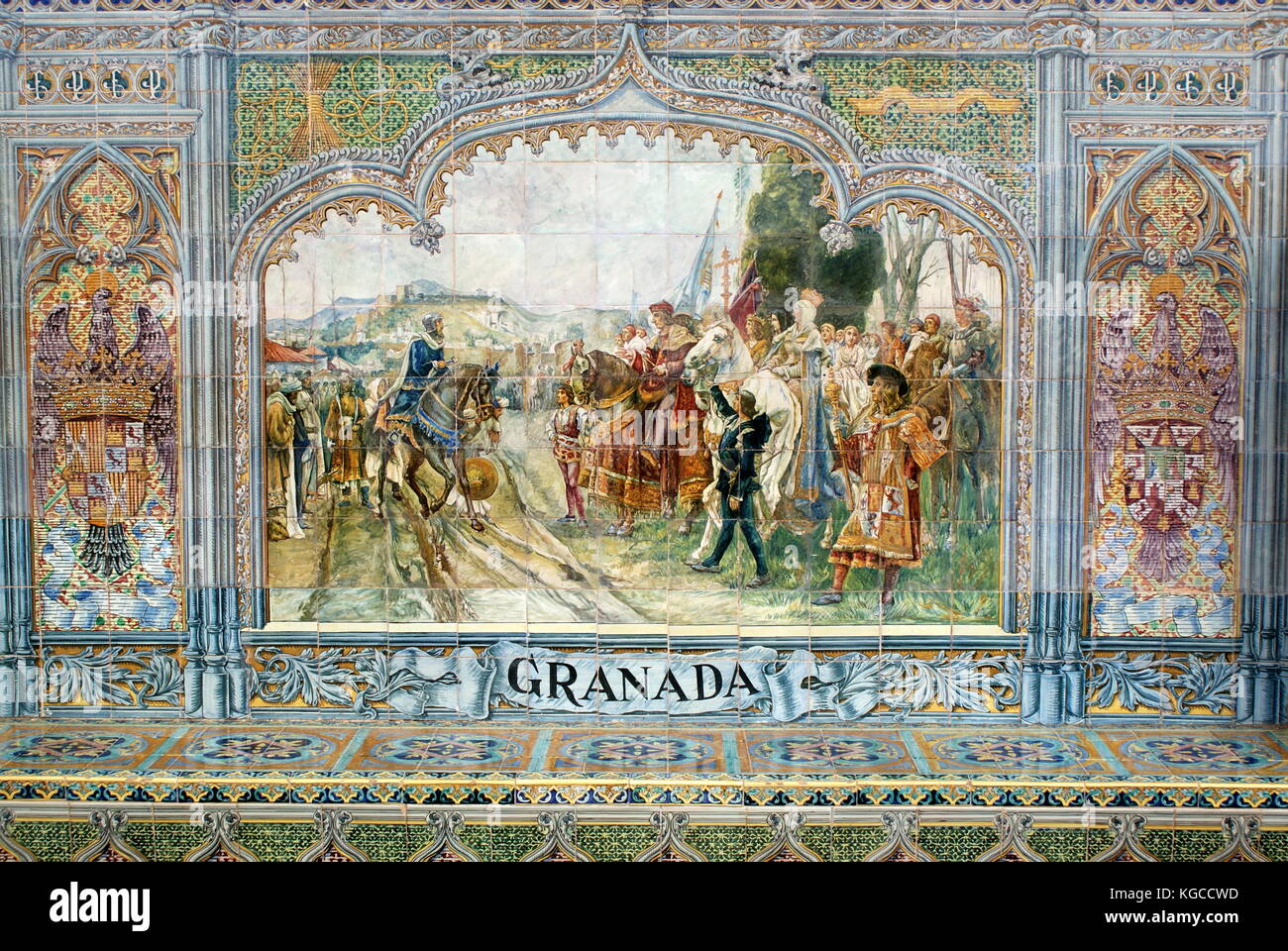 Painted ceramic tile work at the Plaza de Espana, Seville, Spain Stock  Photo - Alamy